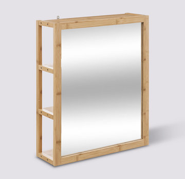  5Five Wall mirror with storage racks - 3 compartments - bamboo