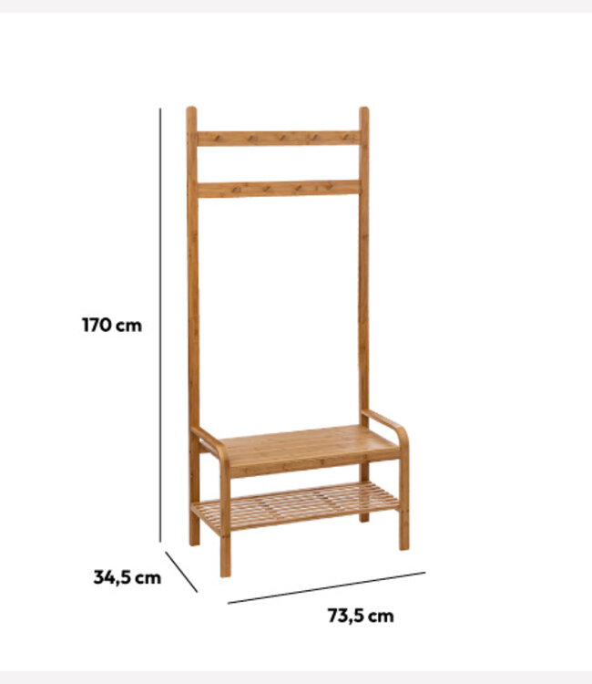 Bamboo Clothes Rack with Bench - Coat Rack - Shoe Rack