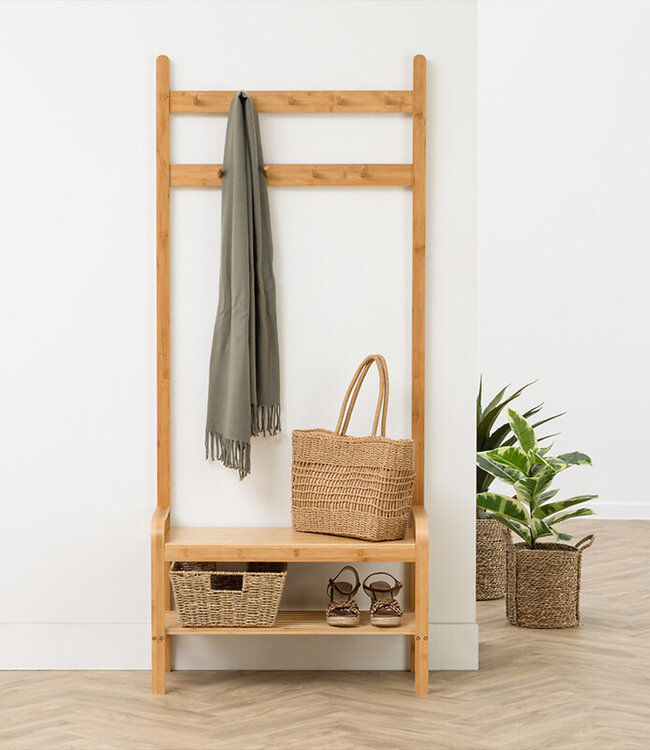 Bamboo Clothes Rack with Bench - Coat Rack - Shoe Rack