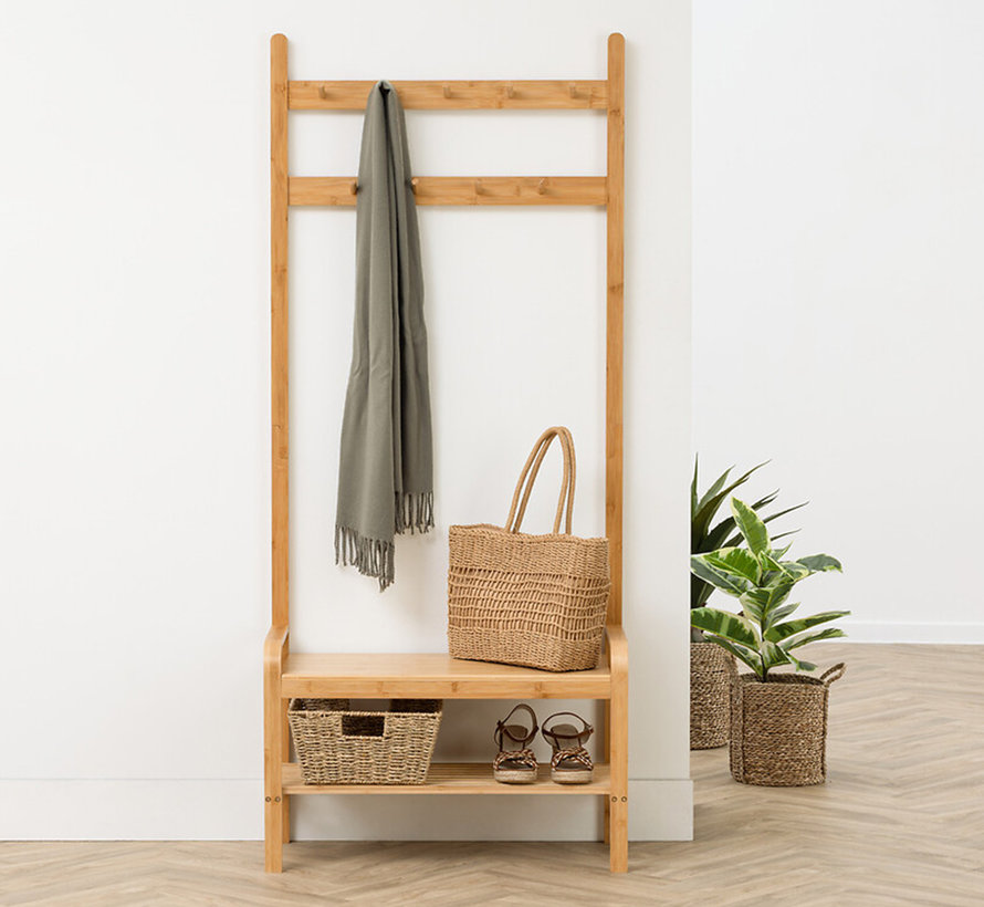 Bamboo Clothes Rack with Bench - Coat Rack - Shoe Rack