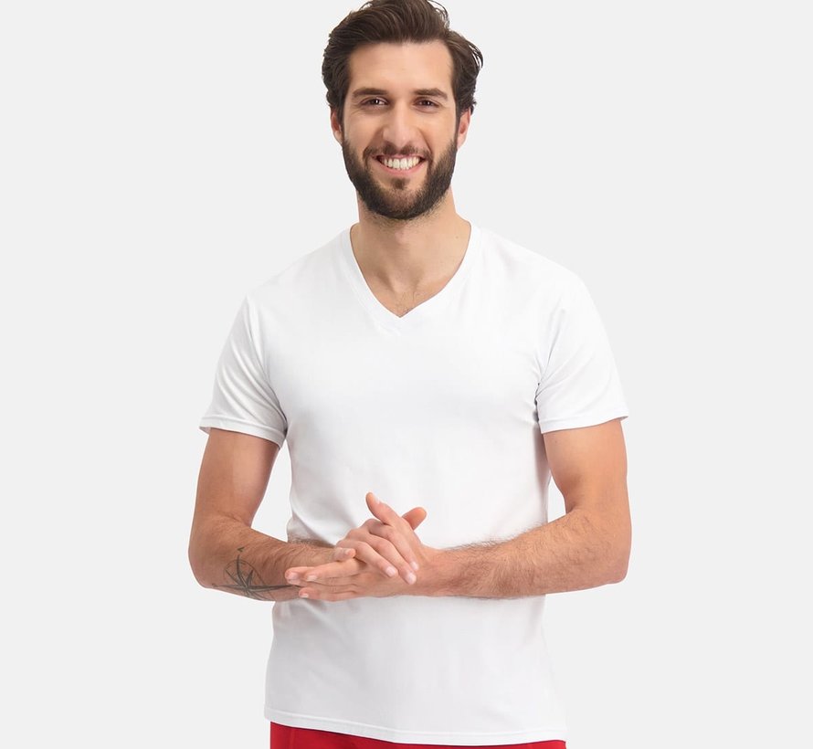 T-shirts Bamboo Basics Velo Col V - Blanc - (Lot de 2)