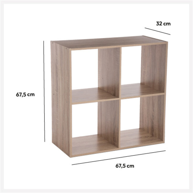 Boekenkast - Opbergkast - 4-Vaks - Naturel