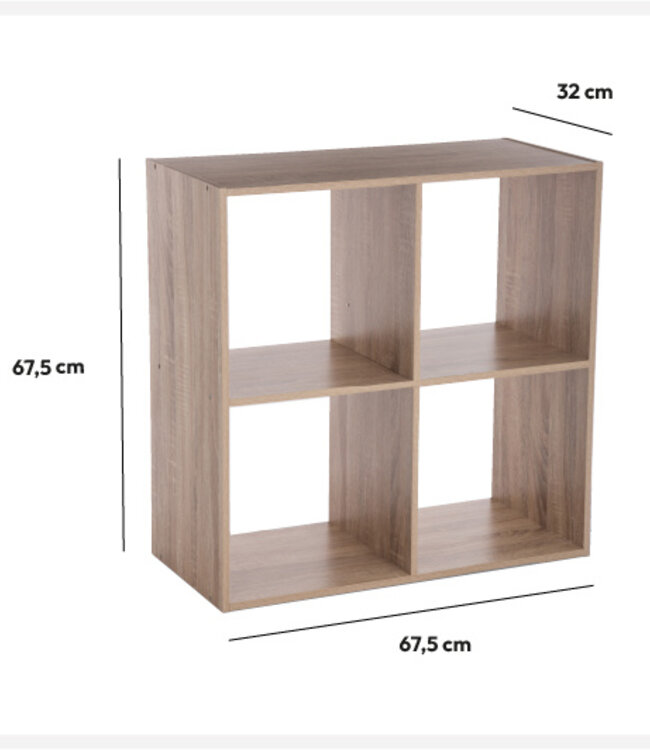 Boekenkast - Opbergkast - 4-Vaks - Naturel