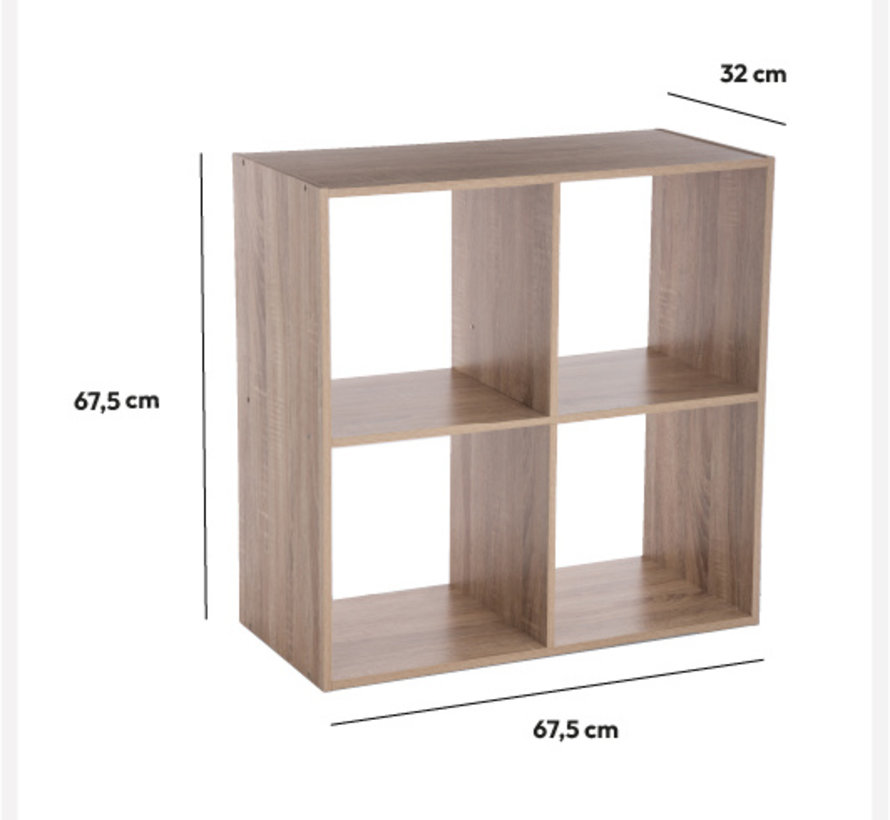 Bibliothèque - Meuble de rangement - 4 compartiments - Naturel