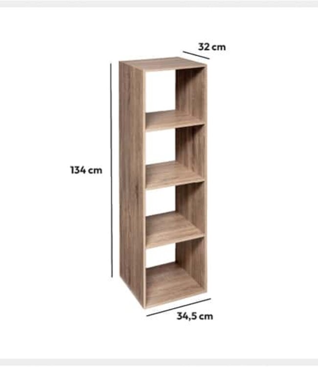 Boekenkast - Opbergkast - Wandkast - 4 Vaks - Naturel