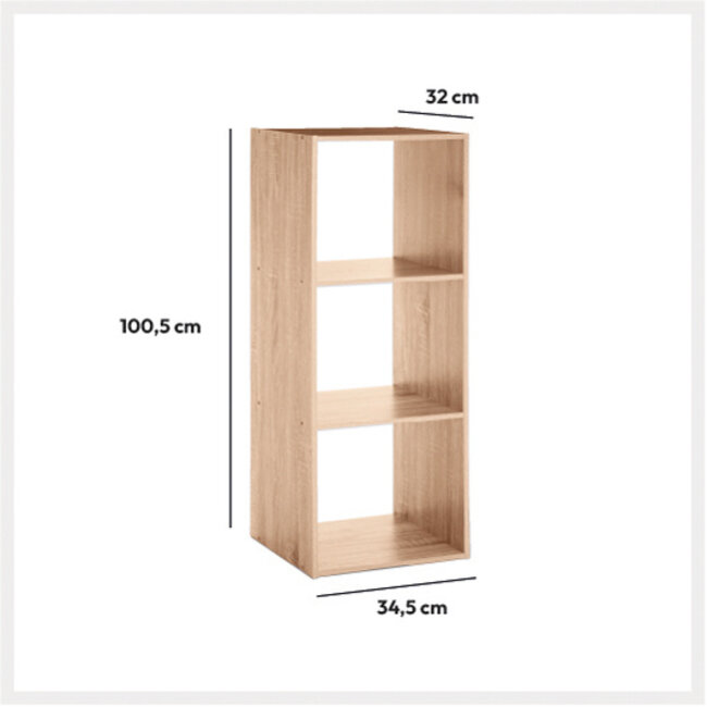 Boekenkast - Opbergkast - Wandkast - 3 Vaks - Naturel