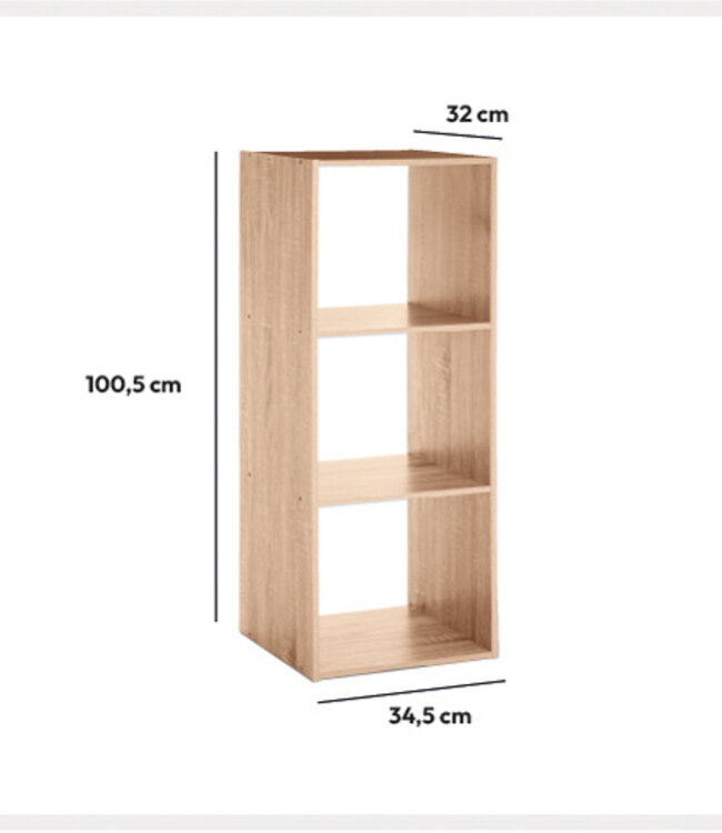 Boekenkast - Opbergkast - Wandkast - 3 Vaks - Naturel