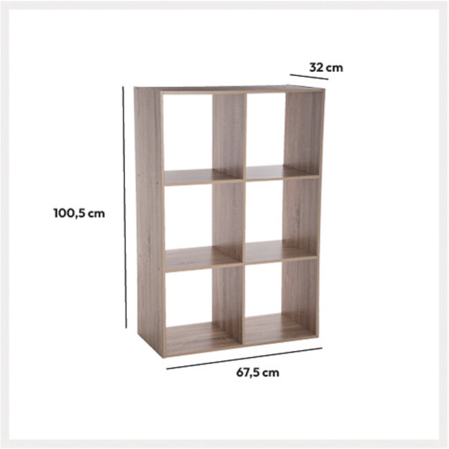 Boekenkast - Opbergkast - Wandkast - 6 Vaks - Naturel