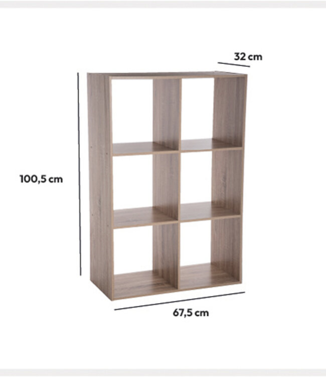 Boekenkast - Opbergkast - Wandkast - 6 Vaks - Naturel