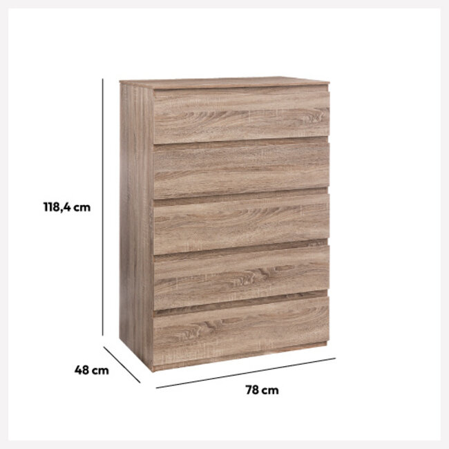 Chest of drawers - Commode - 5 Drawers - Natural