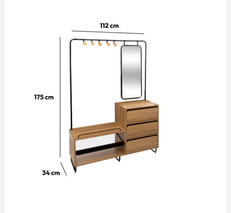 Armoire - Meuble à Chaussures - avec Miroir - 3 Tiroirs