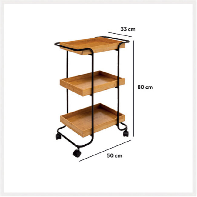 Trolley - Met Wielen - 3 Niveaus - Bruin