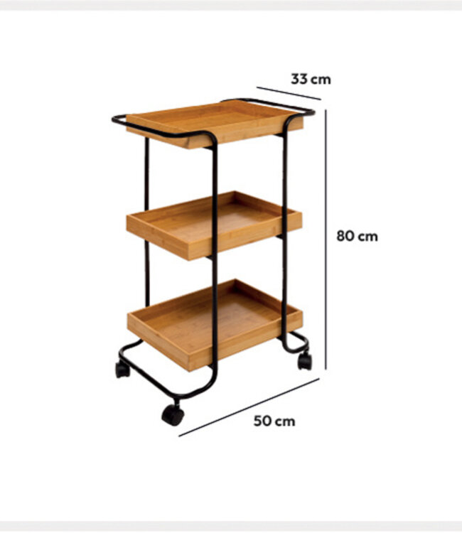 Trolley - With Wheels - 3 Levels - Brown