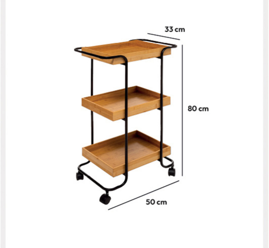 Chariot - Avec Roulettes - 3 Niveaux - Marron