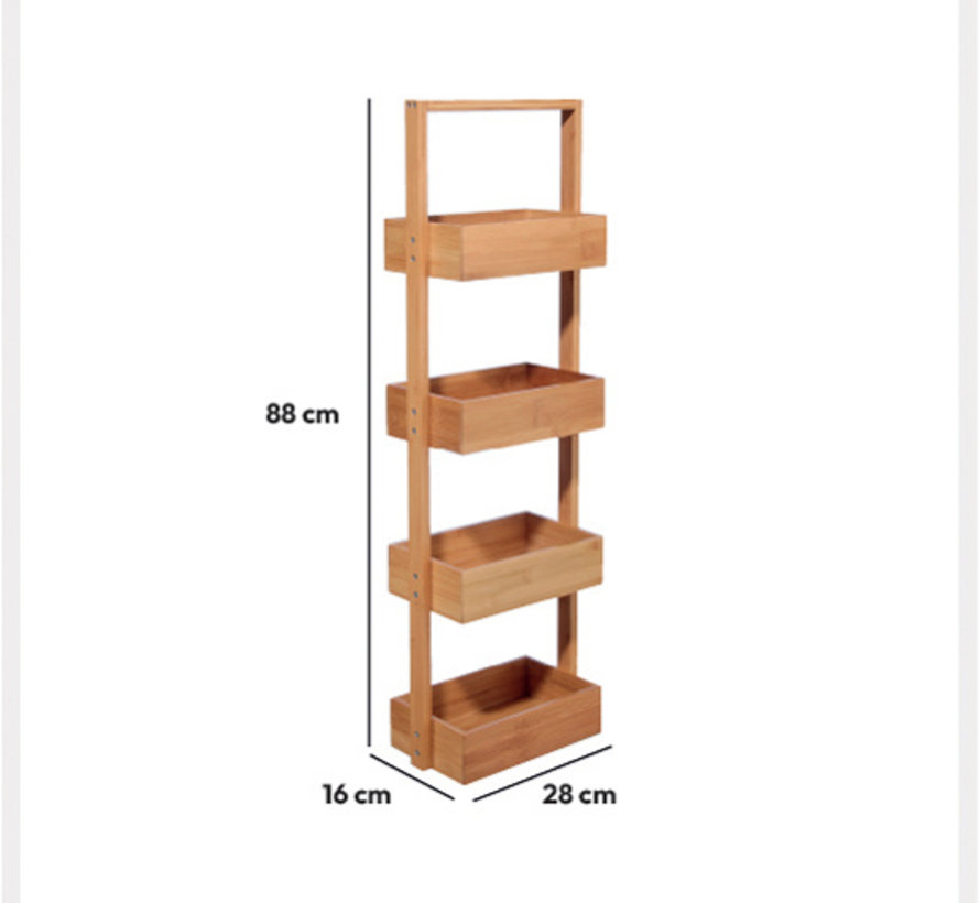 Garde-Manger - Étagère de Salle de Bain - 4 Niveaux - Naturel