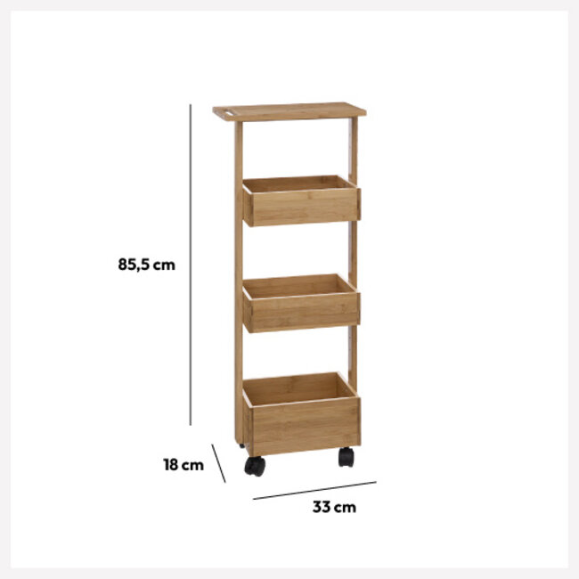 Trolley - met Wieltjes - 85.5cm - Naturel