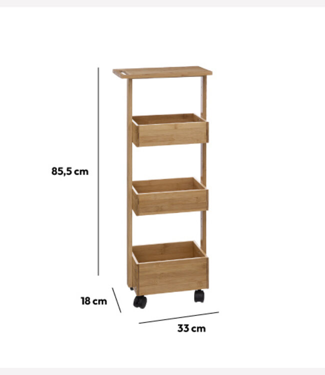 Trolley - with Wheels - 85.5cm - Natural