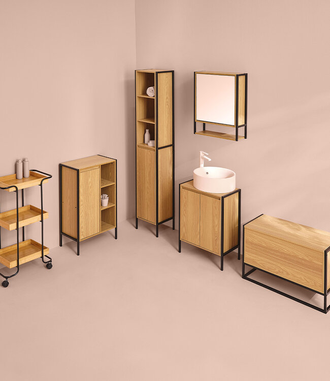 Hoge Kast - Met Spiegel - Naturel