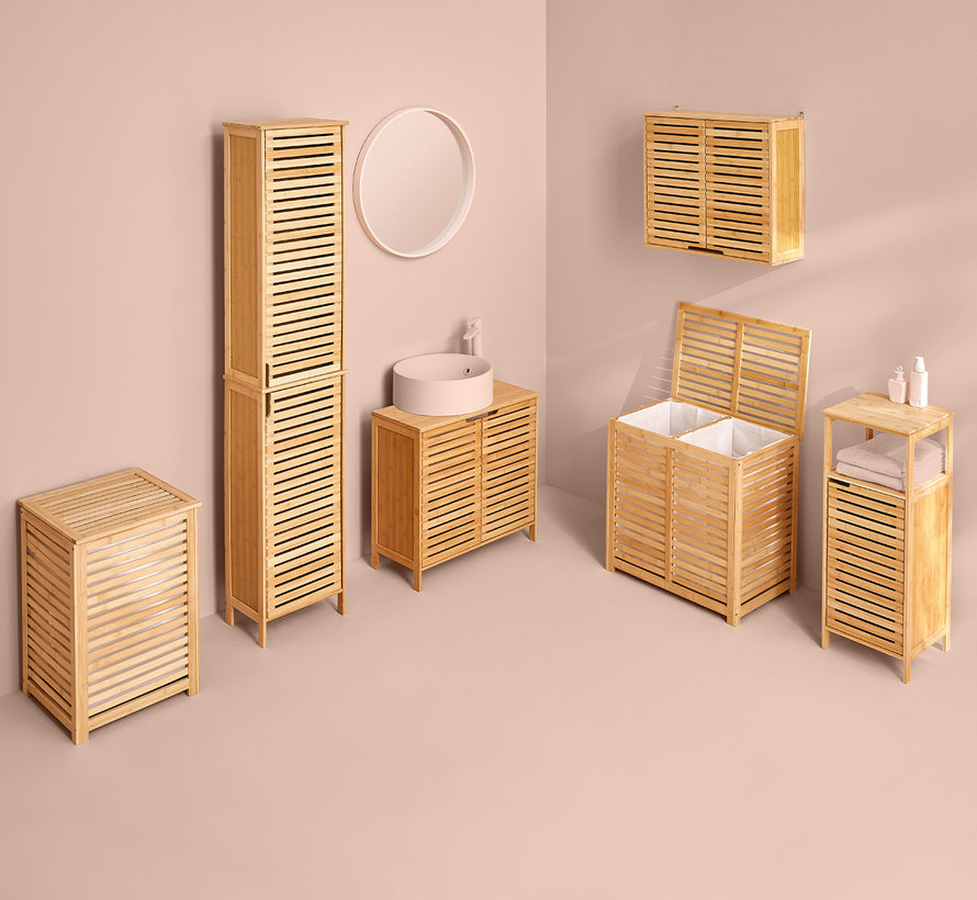Armoire de salle de bain en bambou - Armoire colonne - Bibliothèque -cinq