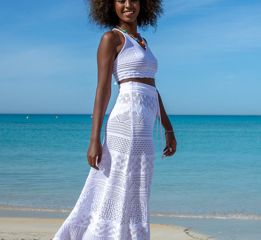 Long Top and Skirt - Colorful - White