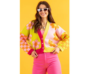 Colorful Cardigan - Loose Fit - Flowers - Pink - Koning Bamboe