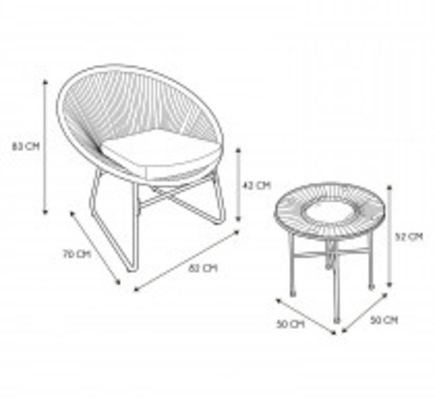 Tuin Loungeset - 2 Stoelen + 1 Tafel