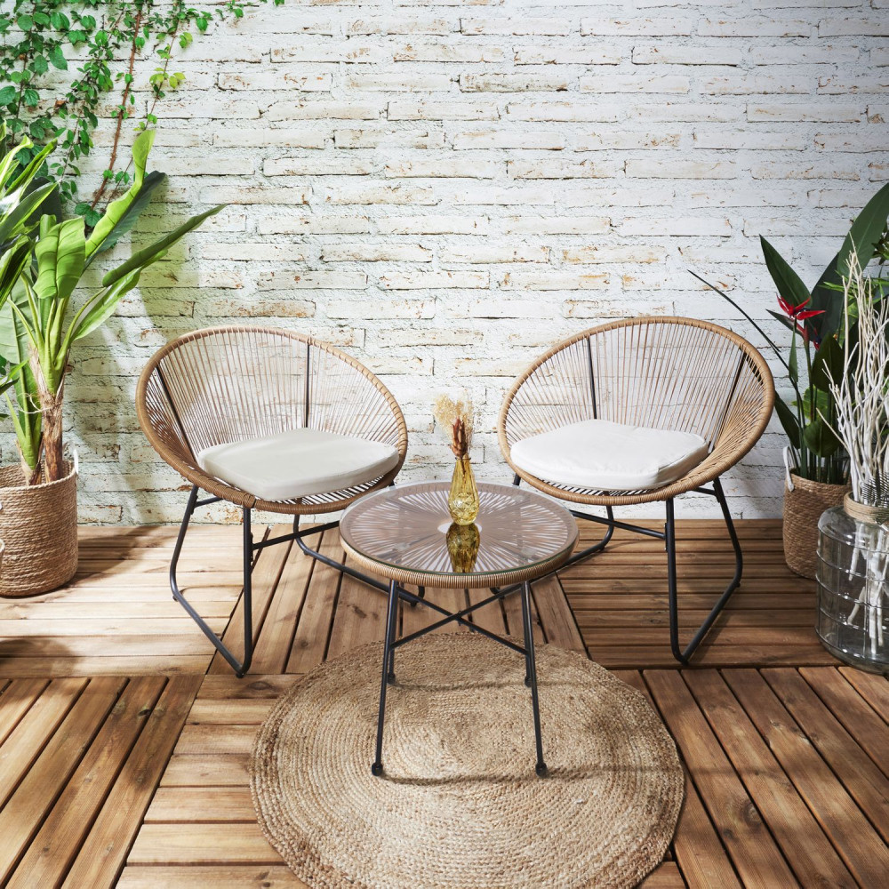 Salon de jardin bas BALCON BORMIO ( 2 chaises pliantes +1 table basse) -  Mobilier Jardin Deco