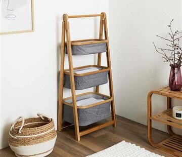 Home Deco Bamboo Storage Rack - 3 Shelves - Grey
