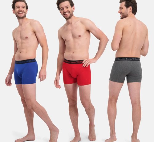 Bamboo Basics Bamboo Basics Boxershorts Rico –  Grijs blauw Rood   - (3-Pack)