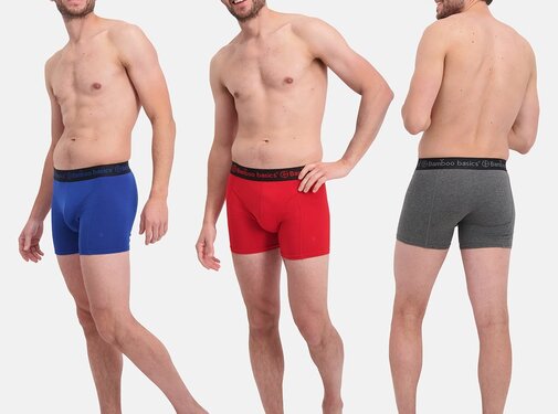 Bamboo Basics Boxershorts Rico - Set van 3 stuks - Grijs blauw Rood