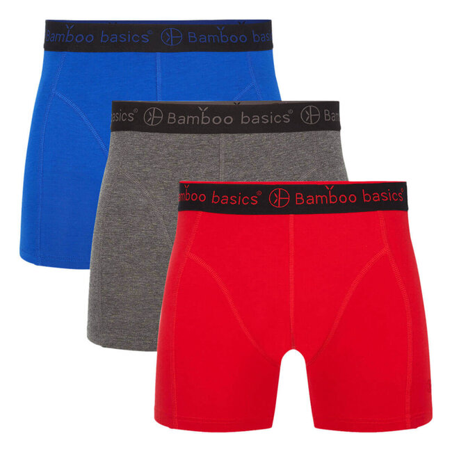 Bamboo Basics Boxershorts Rico –  Grijs blauw Rood   - (3-Pack)