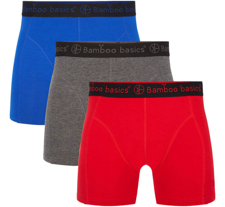 Bamboo Basics Boxershorts Rico - Gris Bleu Rouge - (Lot de 3)