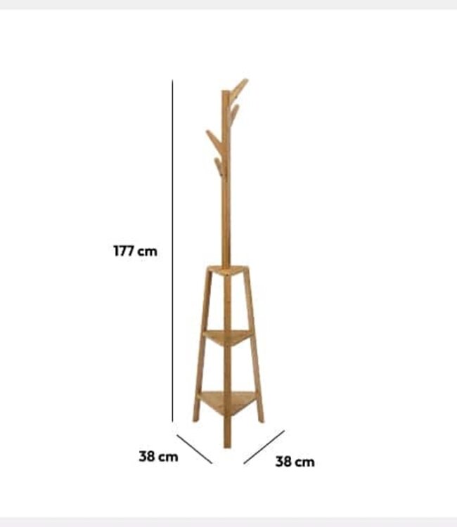 Bamboe Staande Kapstok - 4 Haken - 3 Opzetplanken