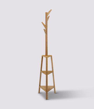  5Five Bamboo Standing Coat Rack - 4 Hooks - 3 Shelves