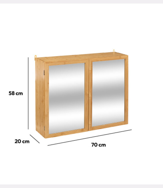 Double Mirror Cabinet - Adjustable Shelves - Natural