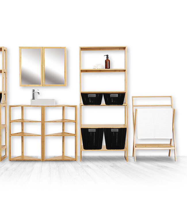 Double Mirror Cabinet - Adjustable Shelves - Natural