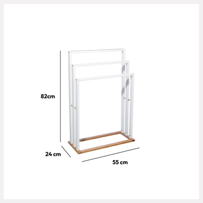 Standing Towel Rack - 3 Arms - White