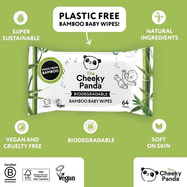 Soft Bamboo Baby Wipes - 6 Pack - Natural Purified Water - Cheeky Panda