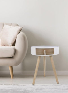 Home Deco Wooden Bedside Table - With Drawer - Round - White