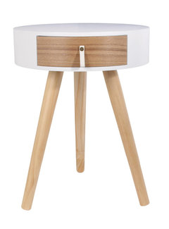 Home Deco Wooden Bedside Table - With Drawer - Round - White