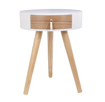 Home Deco Wooden Bedside Table - With Drawer - Round - White