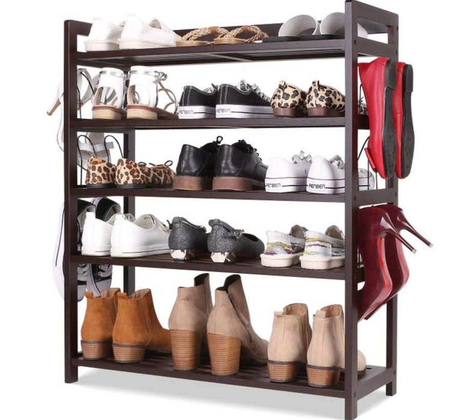 Bamboo Shoe Rack - 5 Levels - With Hanging Rod - 20 Pairs