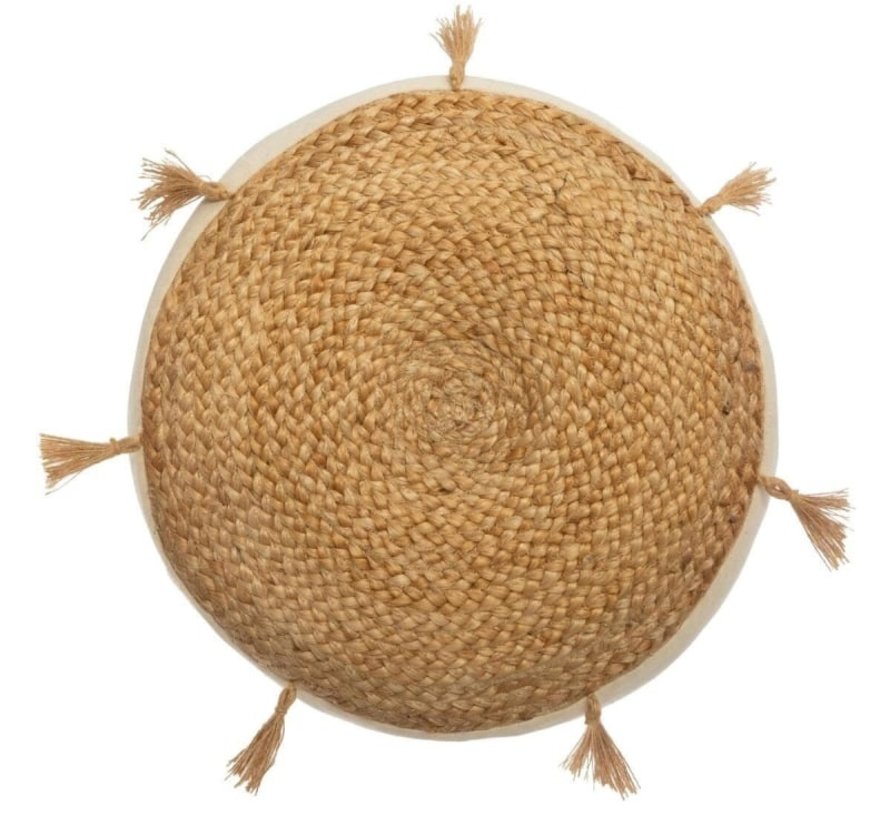 Jute Vloerkussen met Franjes - 38x8 cm - Beige - Atmosphera