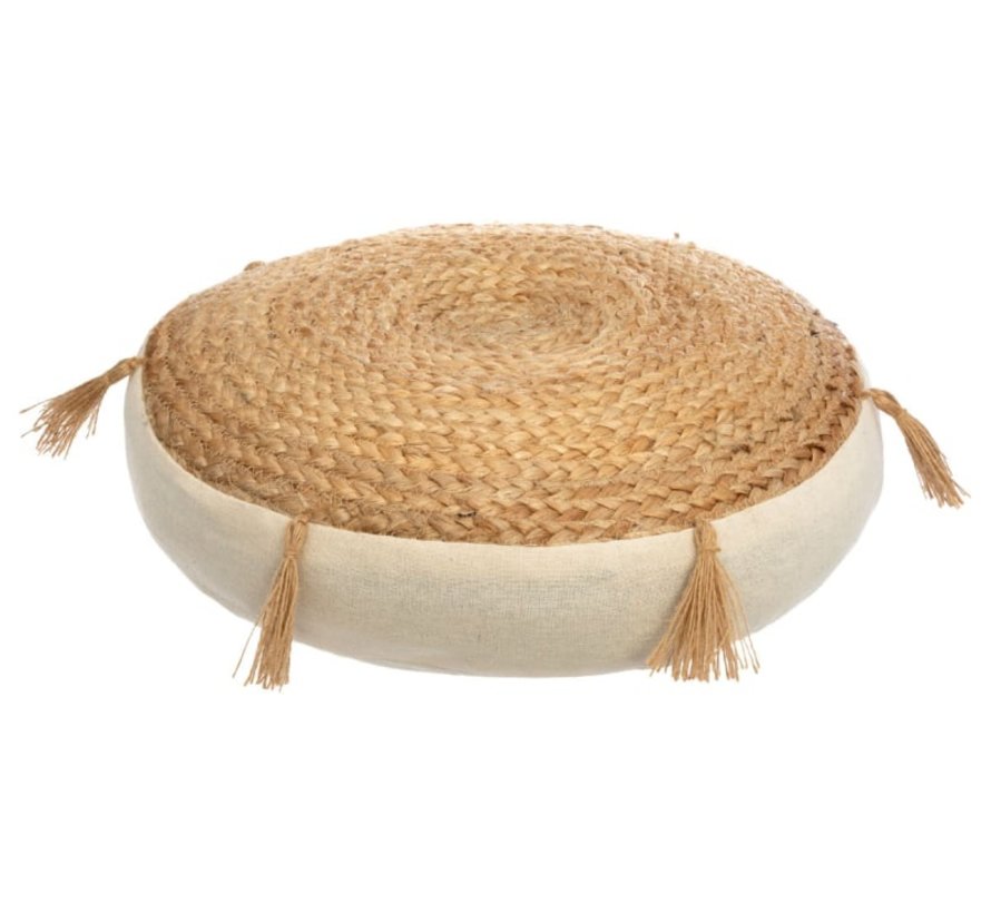 Jute Floor Cushion with Fringes - 38x8 cm - Beige - Atmosphera