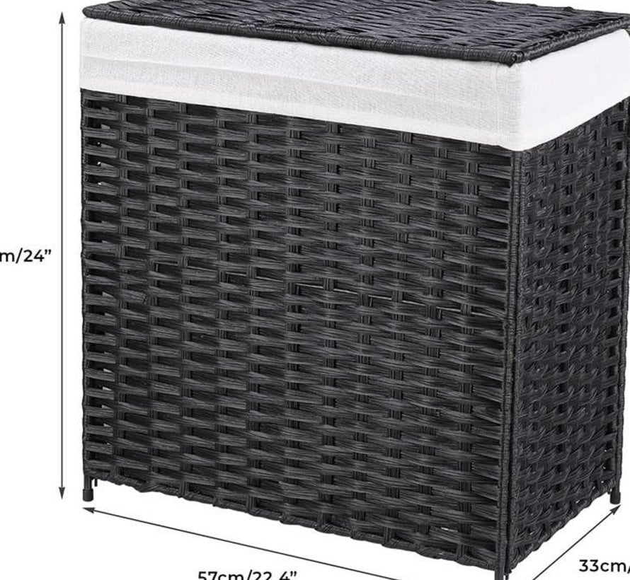 Rattan Laundry Basket with 2 parts - 96L - Collapsible with Lid