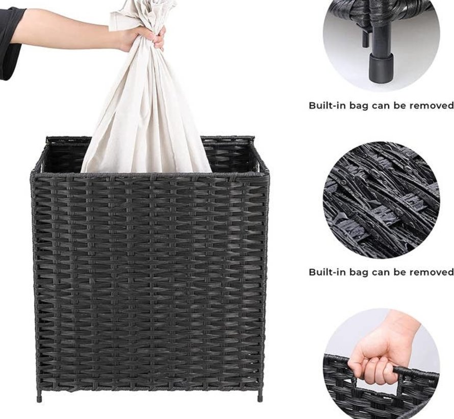 Panier à linge en rotin avec 2 parties - 96L - Pliable avec couvercle