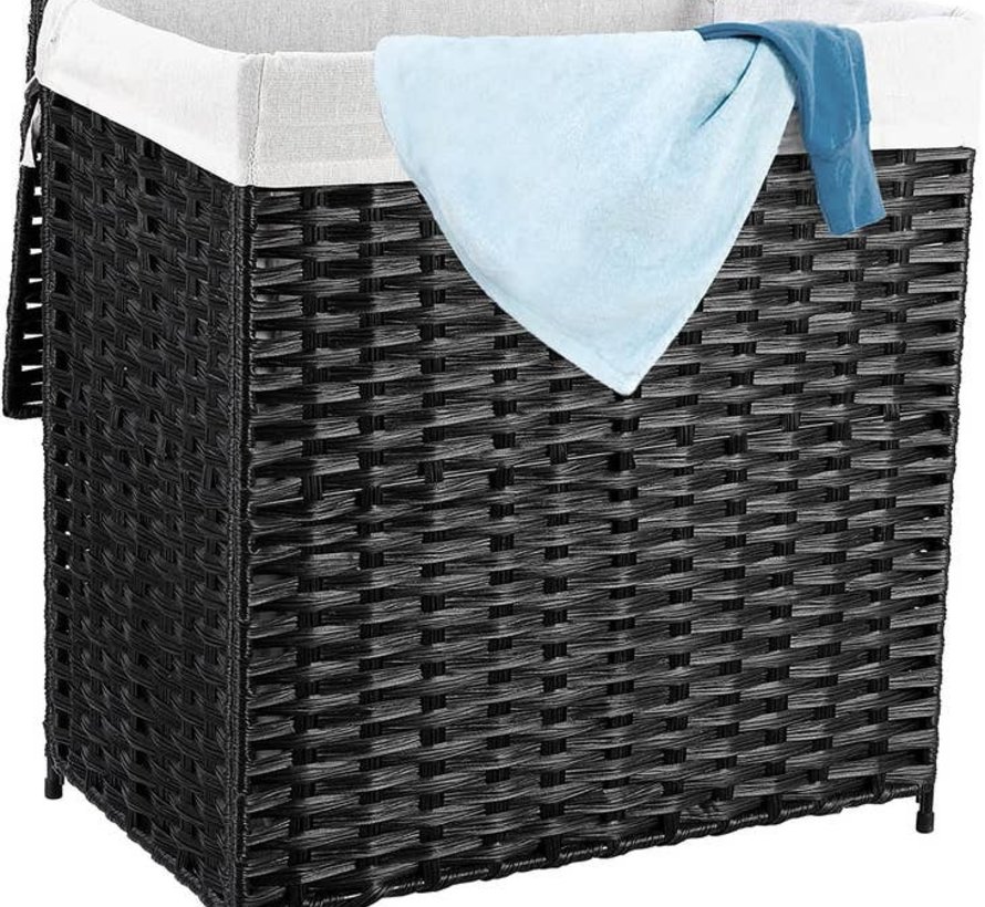 Panier à linge en rotin avec 2 parties - 96L - Pliable avec couvercle