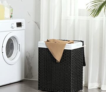 Panier à linge en rotin avec 2 parties - 96L - Pliable avec couvercle