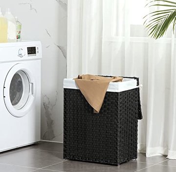 Panier à linge en rotin avec 2 parties - 96L - Pliable avec couvercle