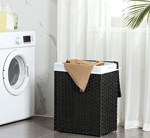 Panier à linge en rotin avec 2 parties - 96L - Pliable avec couvercle